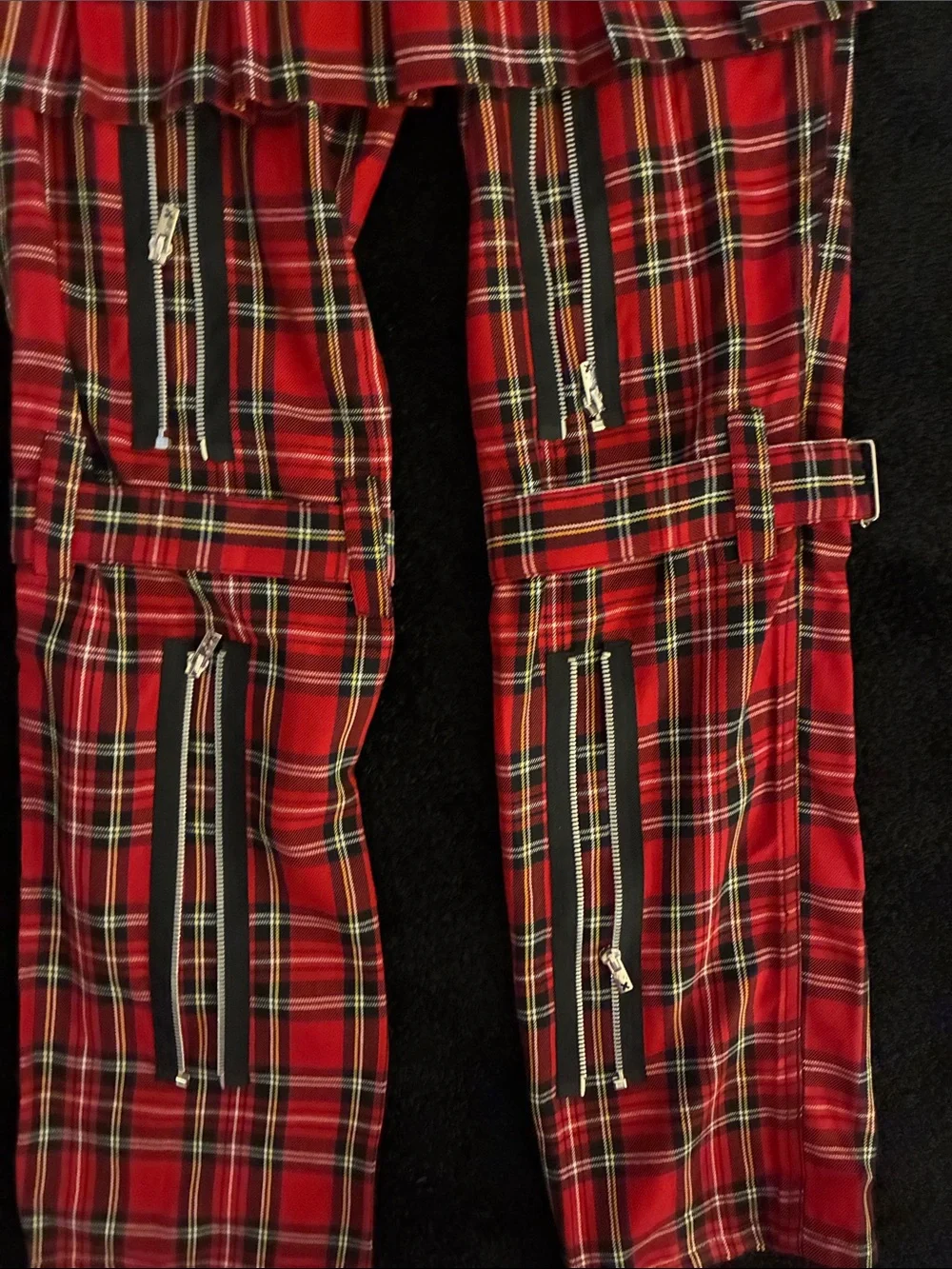 Tripp NYC Mens Red Plaid Kilt Style Punk Bondage Pants Size 30 Kilt Removable